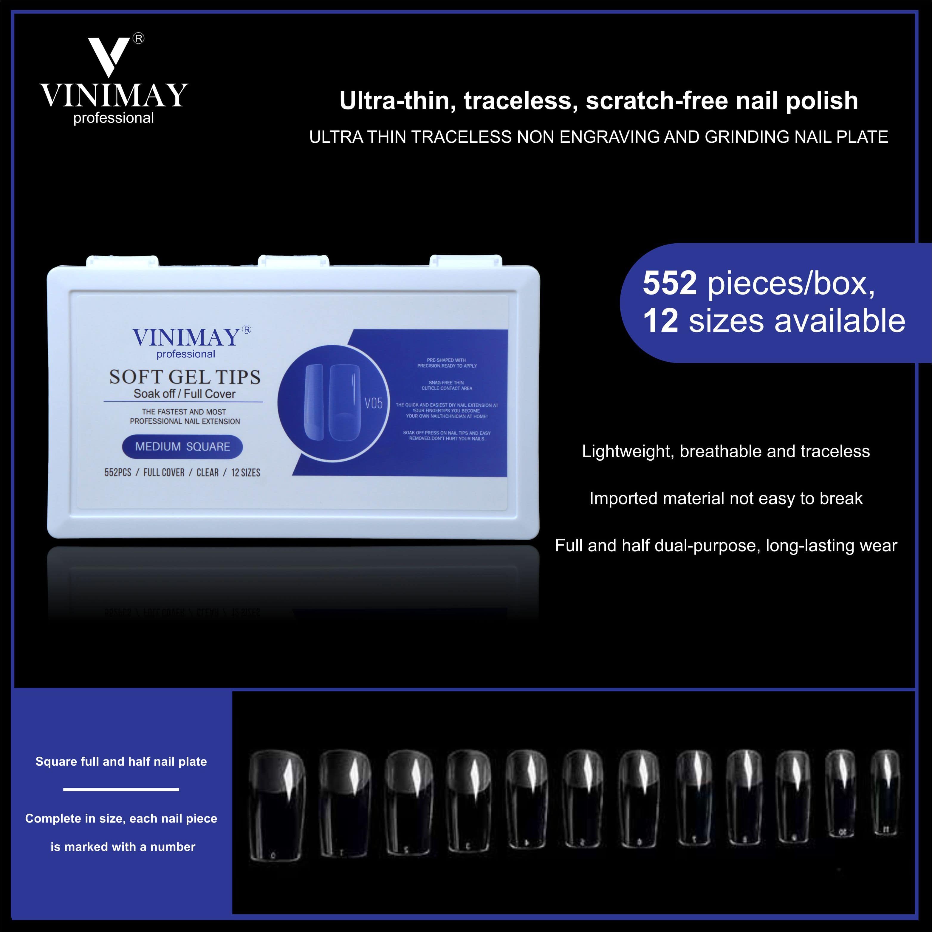 VINIMAY Professional Soft Gel Tips Clear - 552Tips